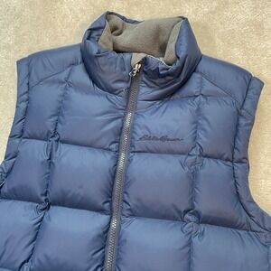 Eddie Bauer Puffer Vest Mens S Navy Blue Goose Down Fill Hiking Quilted Adult